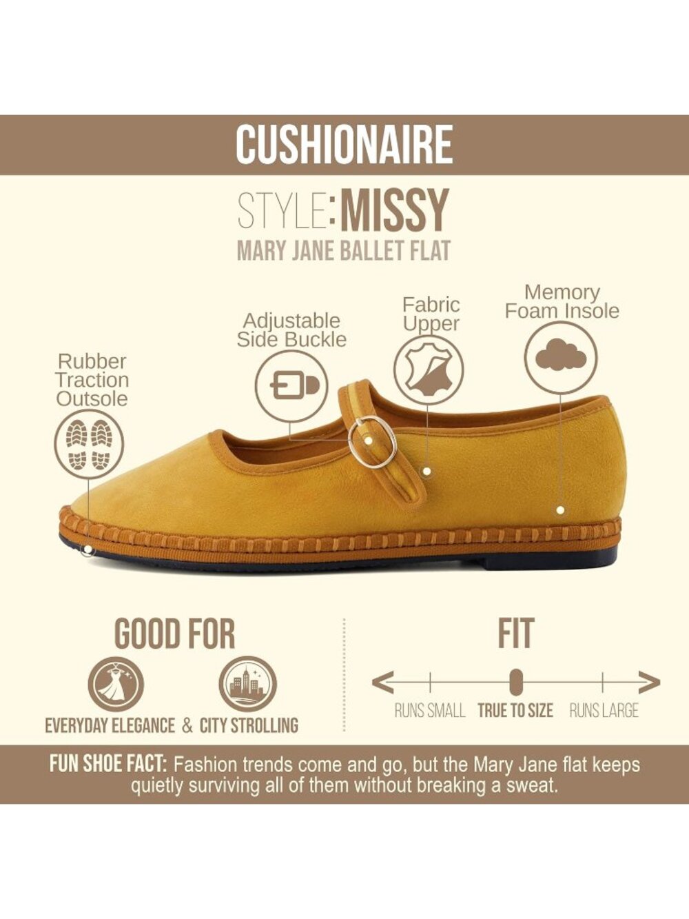 Women's Yellow Mary Jane Breathable Lightweight Adjustable Buckle Ballet Flats - Picture 4 of 7
